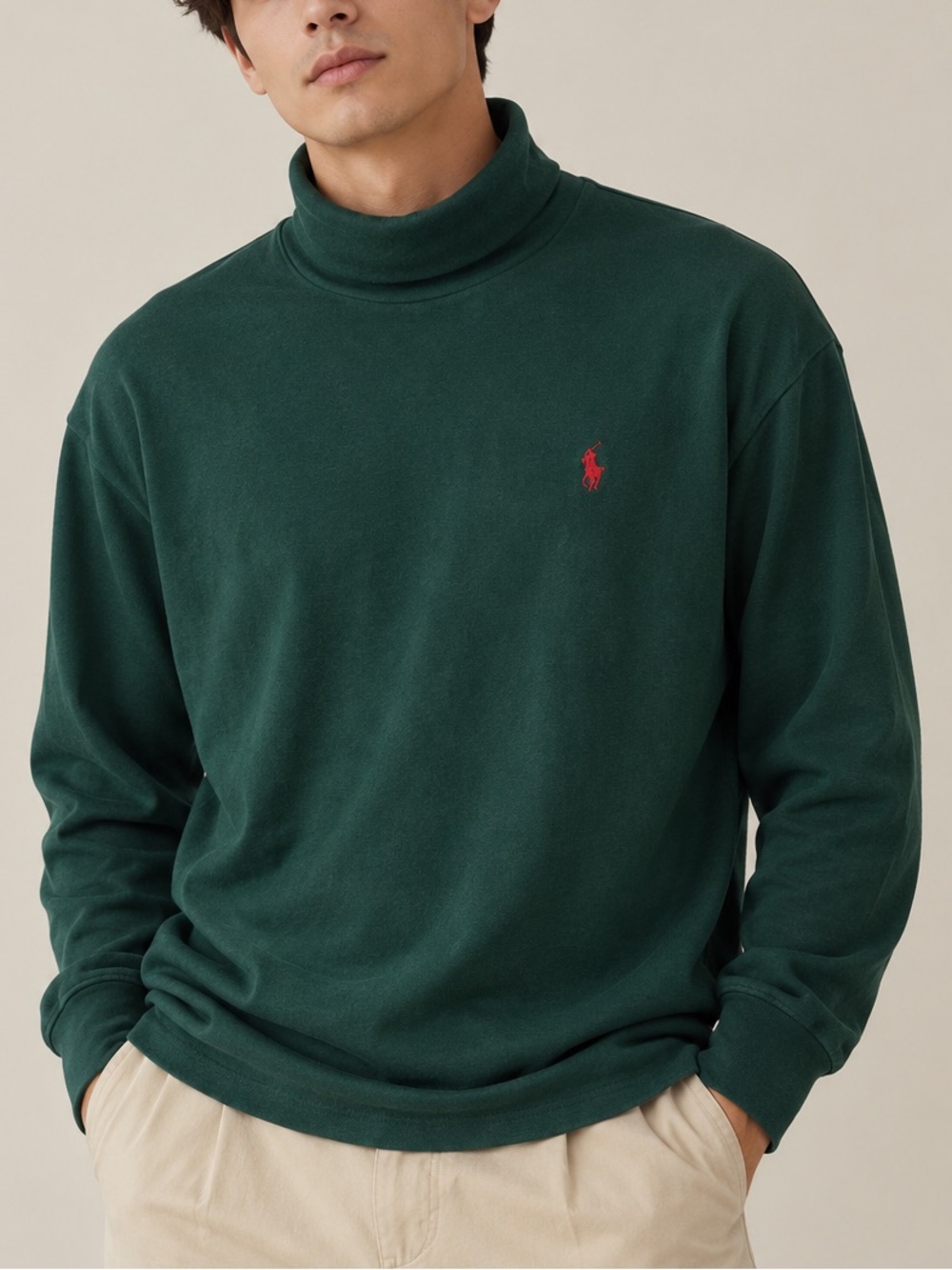 Vintage Polo Ralph Lauren Green Turtleneck Men’s M 100% Cotton Made in USA